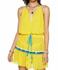 Deals 🧨 Ramy Brook Bria 👩 Womens Pintuck Halter 👗 Dress Swim Cover-Up ❤️