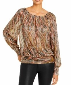 Hot Sale 😍 Ramy Brook Lucille 👩 Womens Metallic Sheer Blouse 🌟