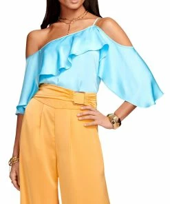 Discount ✨ Ramy Brook 👩 Womens Crop Drapey Blouse 😉