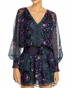 Cheapest 🤩 Ramy Brook Logan 👩 Womens V Neck Smocked Mini 👗 Dress ✨