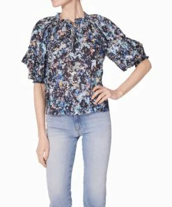 Budget 🥰 Ramy Brook Bloom Printed Eugenia Top in Black Combo for 👩 women 🛒