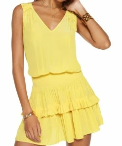 Buy 🌟 Ramy Brook Kiara 👩 Womens Smocked Ruffled Mini 👗 Dress 👏
