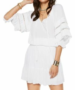 Coupon ✨ Ramy Brook Randi 👩 Womens Three-Quarter Sleeves Tie Front Mini 👗 Dress 🌟