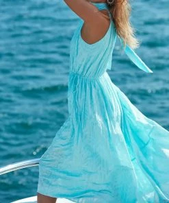 Wholesale ⌛ Ramy Brook Jess High Neck Midi 👗 Dress in Sky for 👩 women ❤️