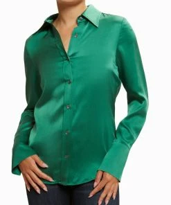 Deals 🔥 Ramy Brook Victoria Button Down Blouse in Jewel Green for 👩 women 💯