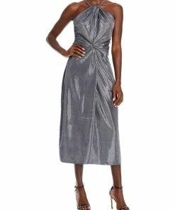 Discount 😍 Ramy Brook Dina 👩 Womens Metallic Halter Cocktail and Party 👗 Dress 🛒