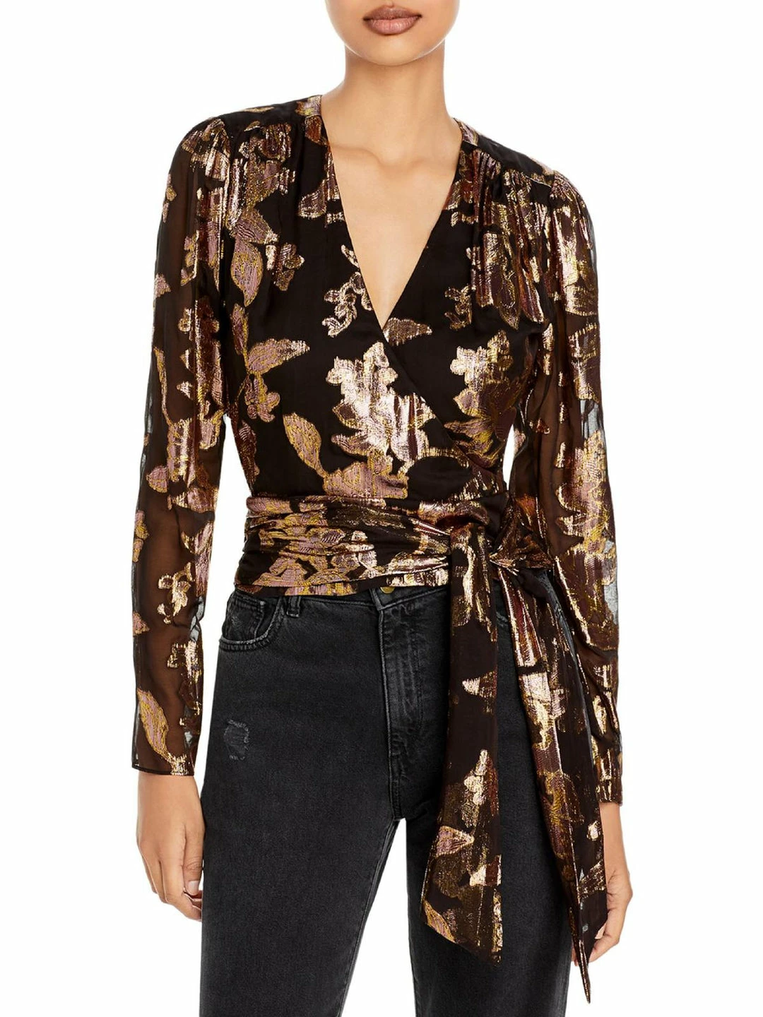 Discount 😍 Ramy Brook Blair 👩 Womens Metallic Sheer Wrap Top 👍 1 Discount 😍 Ramy Brook Blair 👩 Womens Metallic Sheer Wrap Top 👍