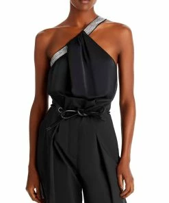 Best Sale 🥰 Ramy Brook Socall Embellished One Shoulder Top in Black for 👩 women 🔔